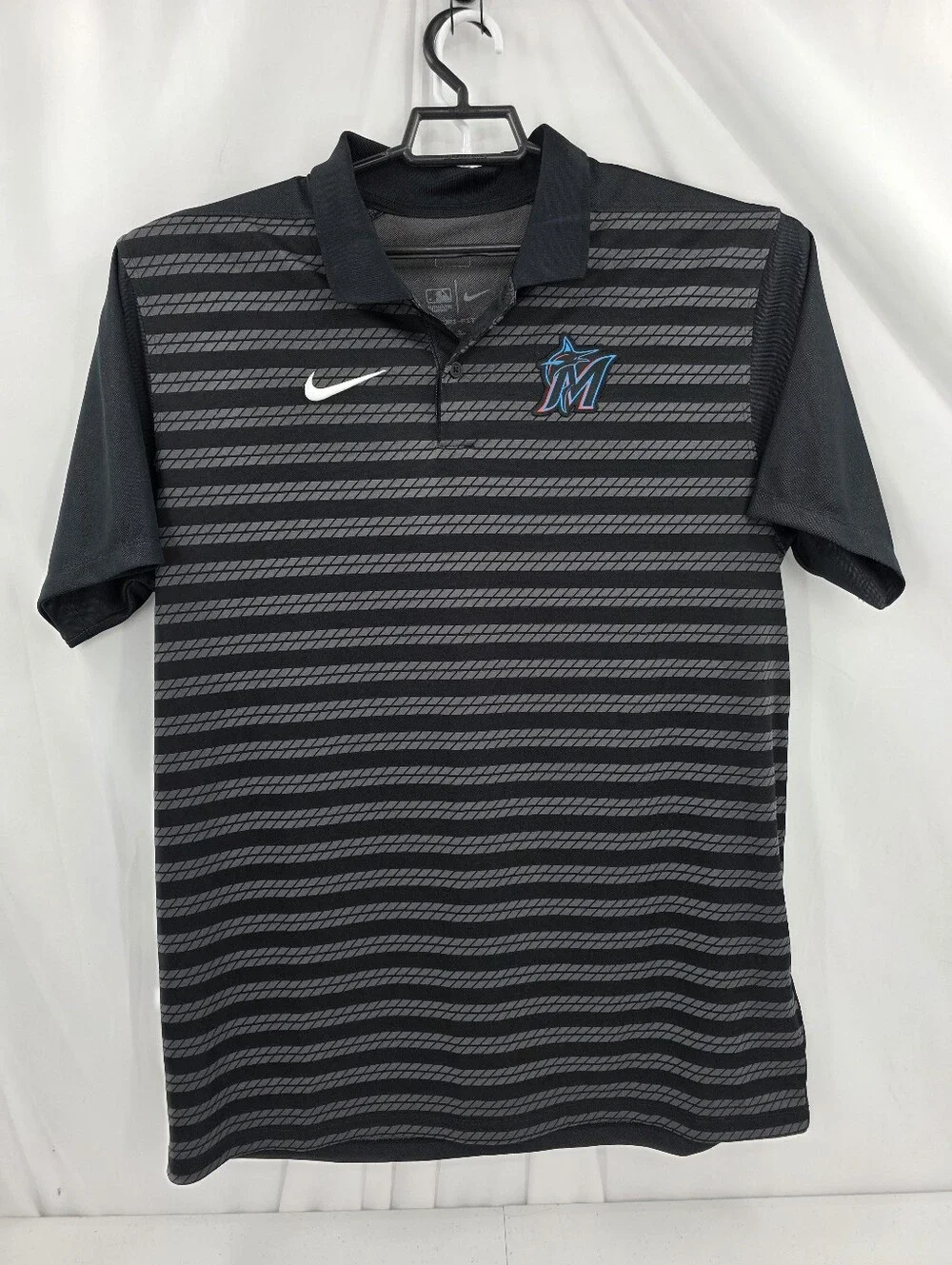 Nike Dri-Fit Authentic Collection Polo Men's Large Miami Marlins Black Stripe.